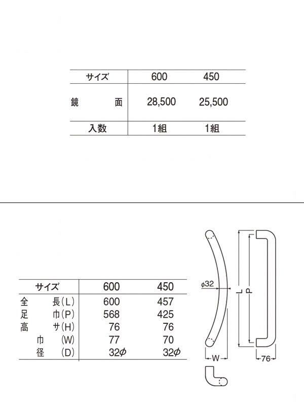 No.163 ステンR形取手 (両面用) 鏡面