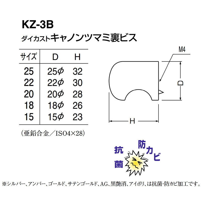 KZ-3B ダイカストキャノンツマミ(裏ビス式) シルバー